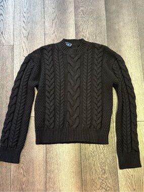 Women's Black Cable Knit Crewneck Sweater